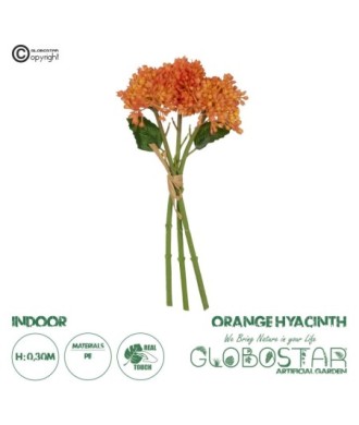 GloboStar® Artificial Garden ORANGE HYACINTH BOUQUET 21357 Τεχνητό Διακοσμητικό Μπουκέτο Πορτοκαλί Υάκυνθος Y30cm